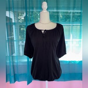 Torrid Plus Size 2X (18/20) Black Crinkle Gauze Blouson Keyhole Tie Blouse NWT